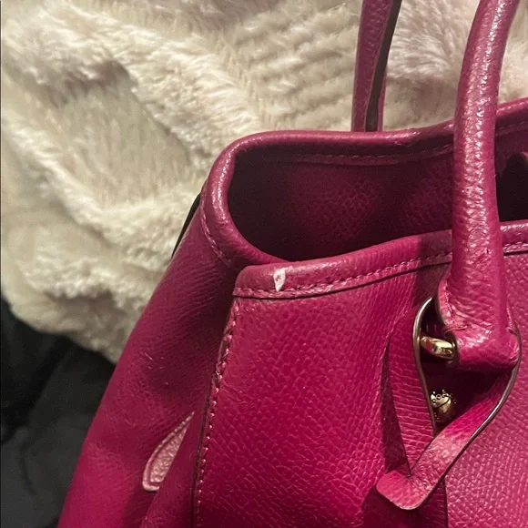 Coach Magenta Leather Satchel with Scarf Accent Key Holder CALLOUTS - Picture 4 of 16